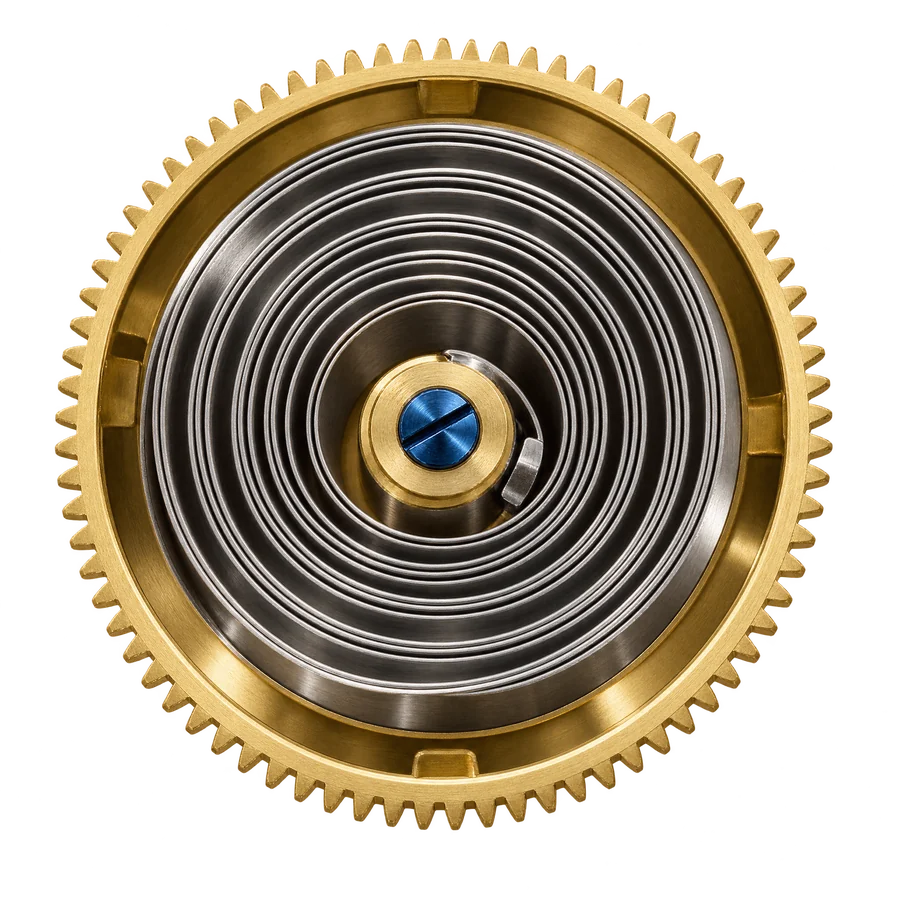 Mainspring barrel with coiled steel spring