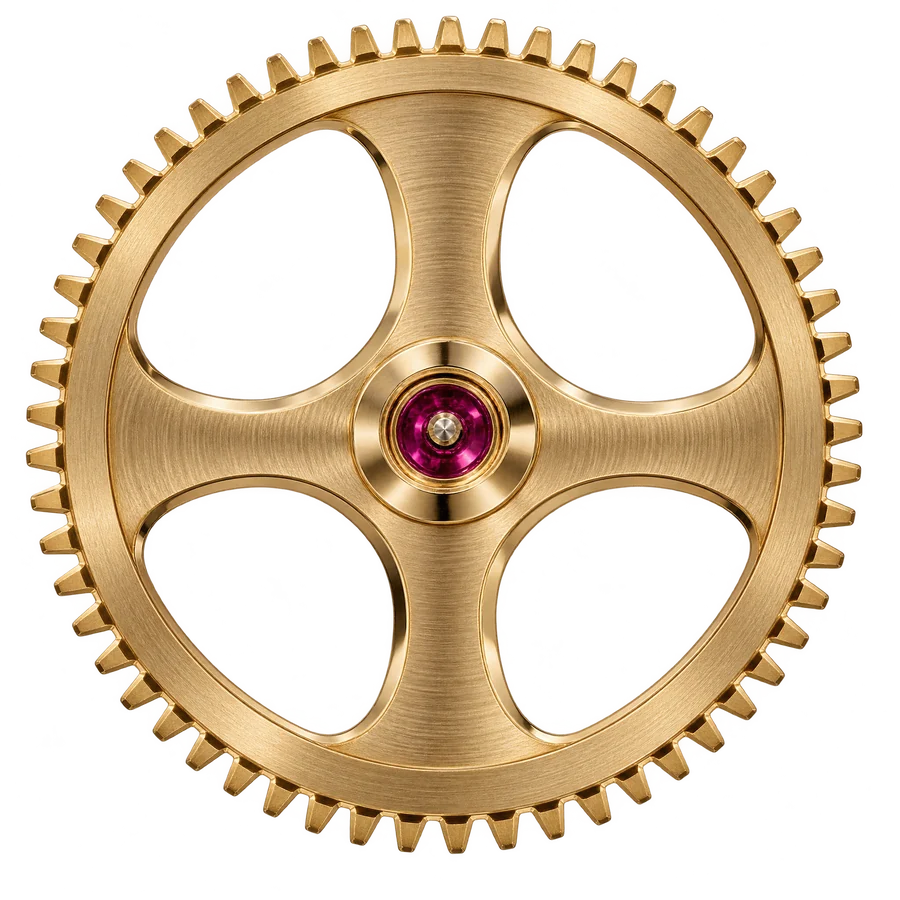 Champagne-gold gear wheel with ruby jewel